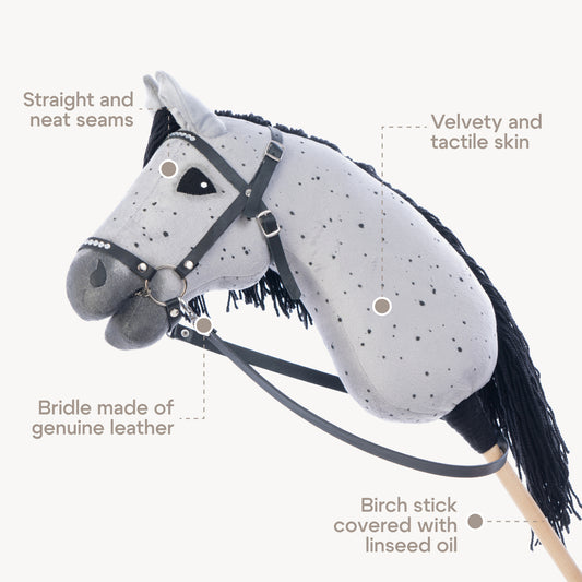 Hobbyhorse with bridle A3 Dapple Greay Fleabitten