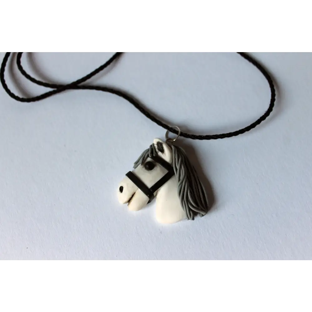 Pendant of real hobbyhorser / pendant with stickhorce’s head / polymer clay pendant White / ACE