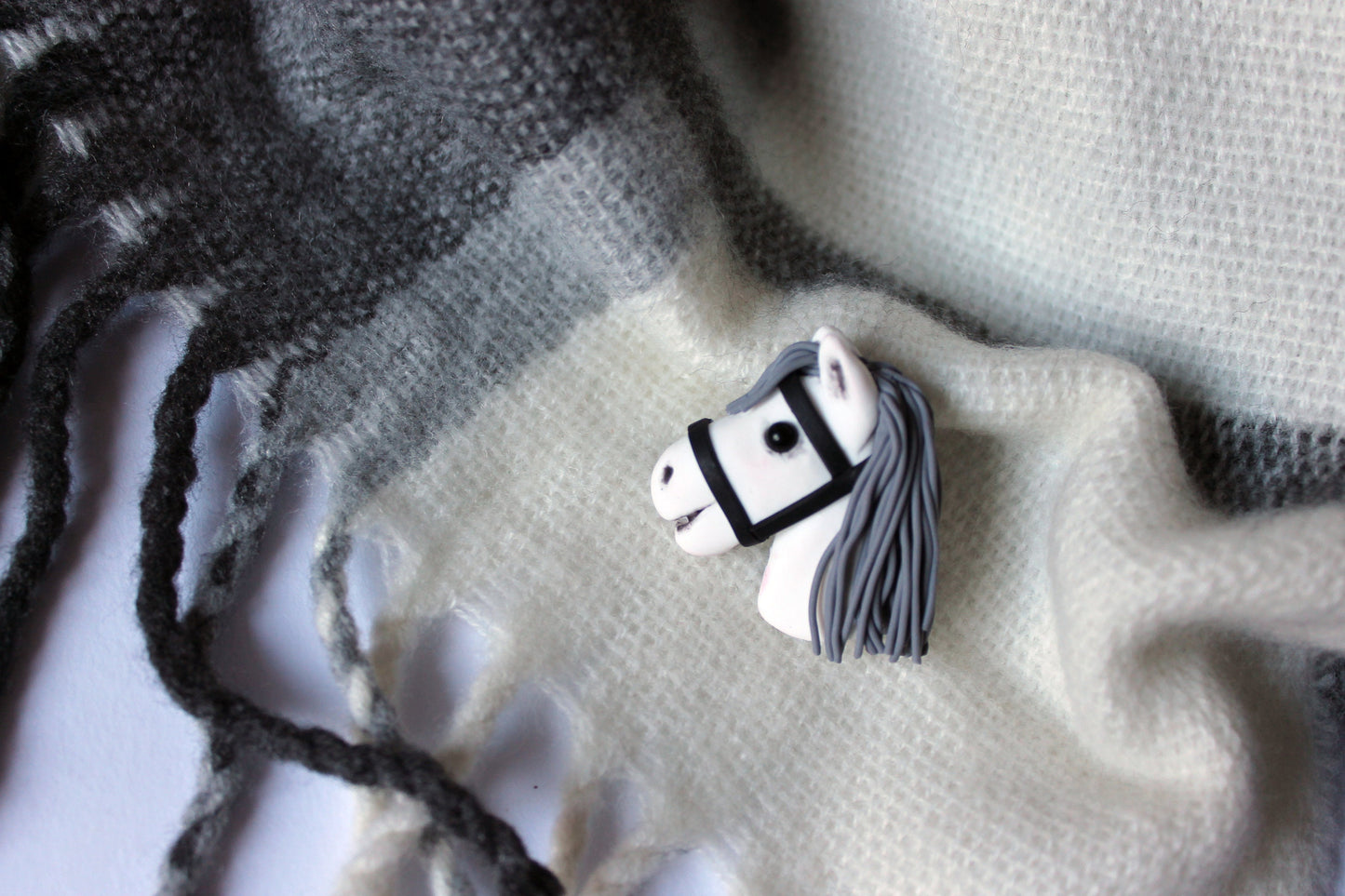 Brooch of real hobbyhorser / brooch with stickhorce's head / polymer clay brooch