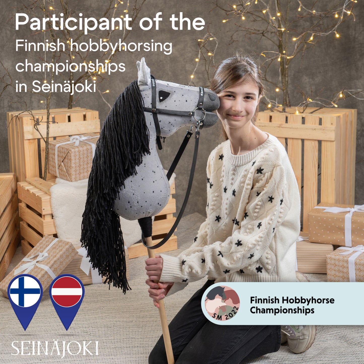 Hobbyhorse with bridle A3 Dapple Greay Fleabitten