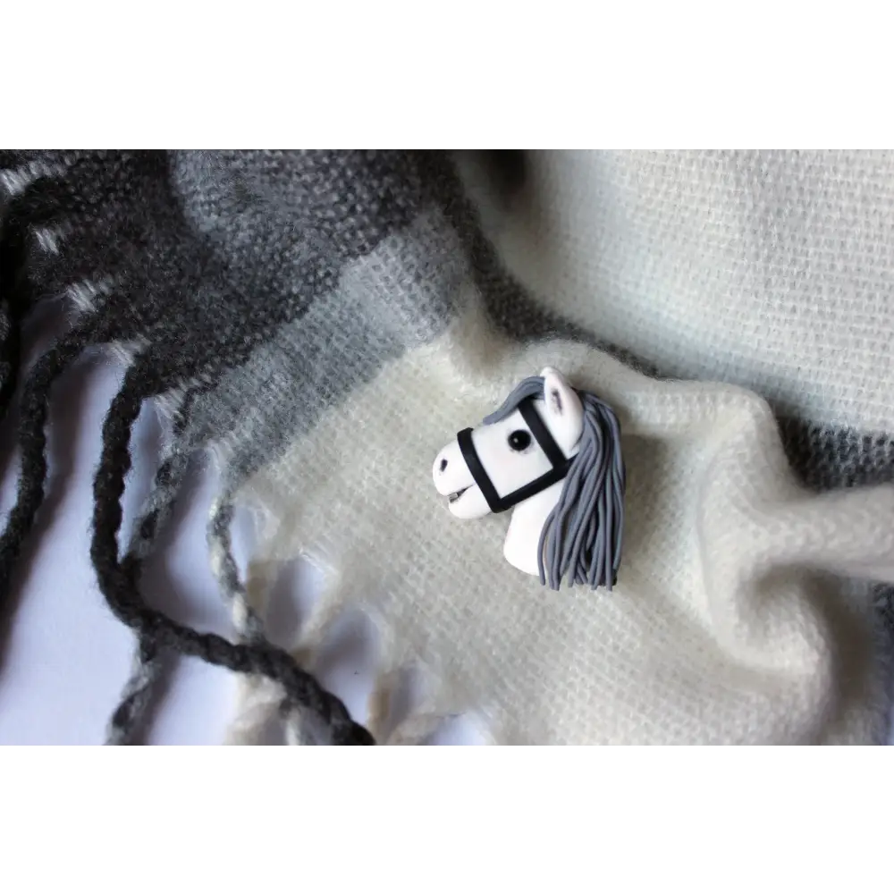 Brooch of real hobbyhorser / brooch with stickhorce’s head / polymer clay brooch White / ACE