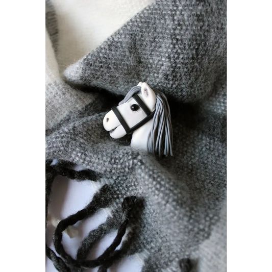 Brooch of real hobbyhorser / brooch with stickhorce’s head / polymer clay brooch White / ACE