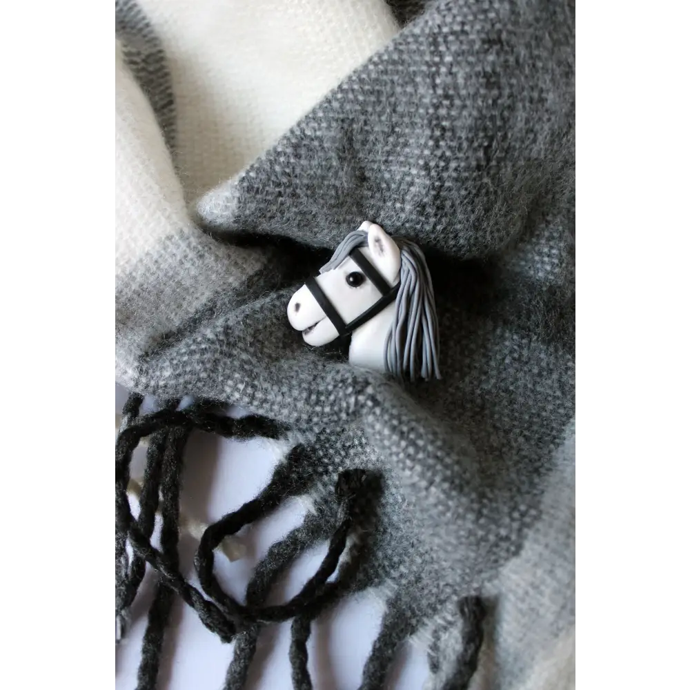 Brooch of real hobbyhorser / brooch with stickhorce’s head / polymer clay brooch White / ACE