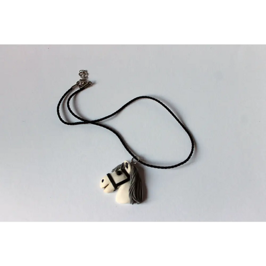Pendant of real hobbyhorser / pendant with stickhorce’s head / polymer clay pendant White / ACE