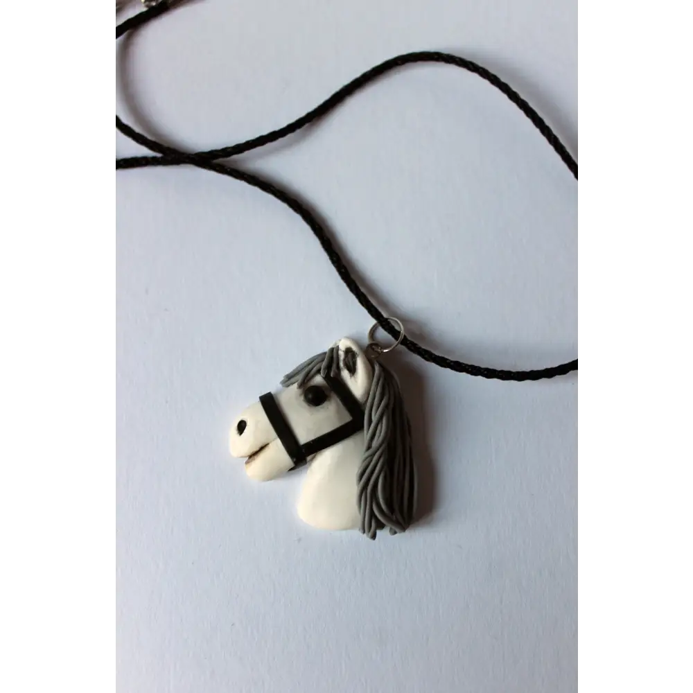 Pendant of real hobbyhorser / pendant with stickhorce’s head / polymer clay pendant White / ACE